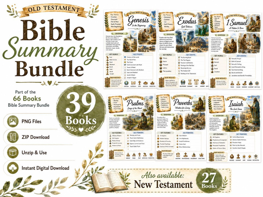 66 Books Bible Summary Bundle,  Old & New Testament Study Posters, Christian Printable Bible Overview, Scripture Study Guide (PDF AND PNG)