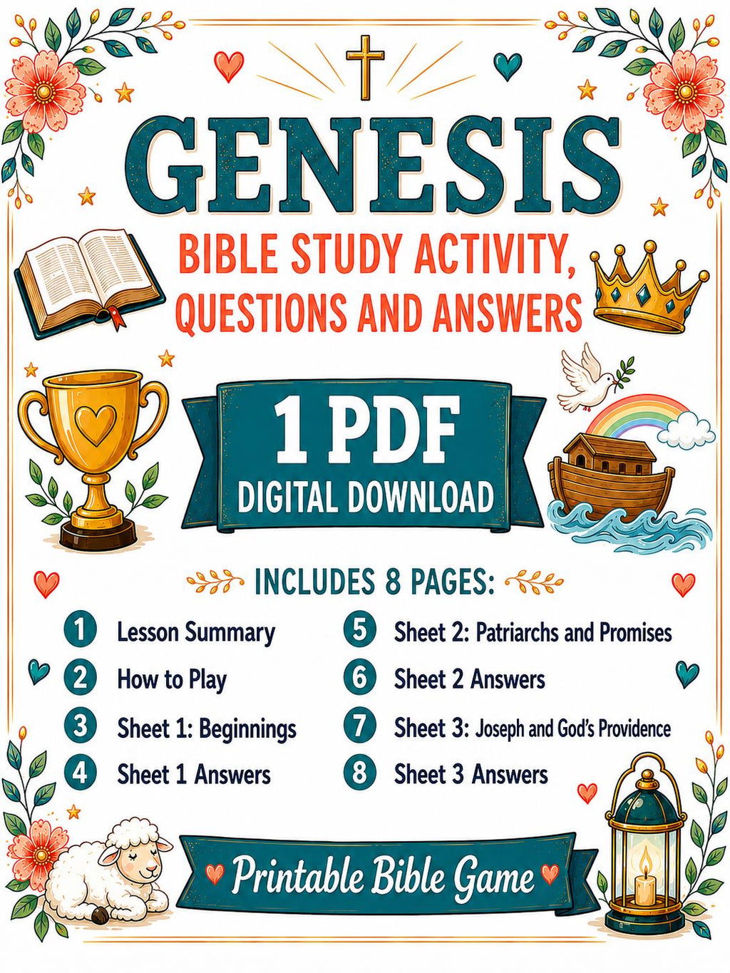 Book of Genesis Bible Study Activity Bundle, Questions and Answers, Printable Bible Game, Sunday School Worksheet, Homeschool (PDF Download)