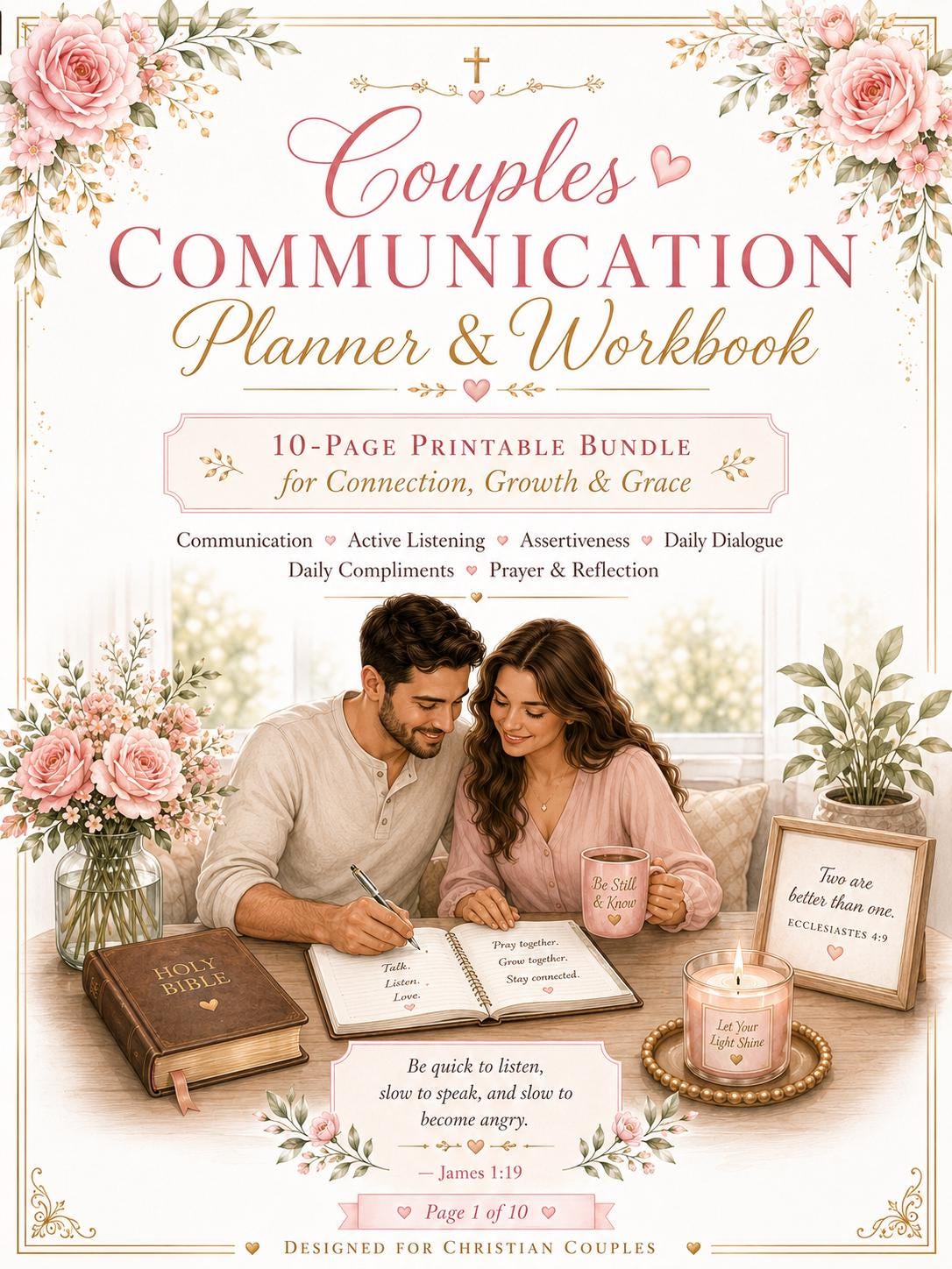 Couples Communication Planner and Workbook, Christian Marriage Worksheets, Active Listening, Relationship Check-In, (PDF Printable)