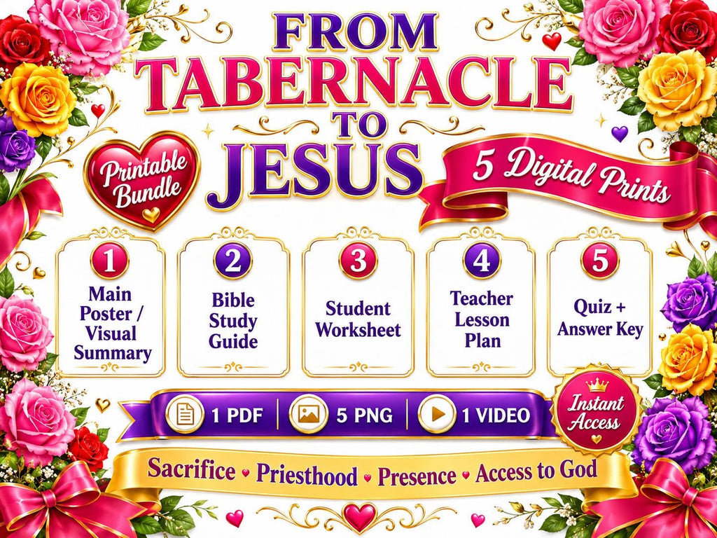 From Tabernacle to Jesus Bible Study Bundle, Poster, Worksheet, Teacher Lesson Plan, Study Guide, Quiz, (PDF PNG MP4 Downloads)