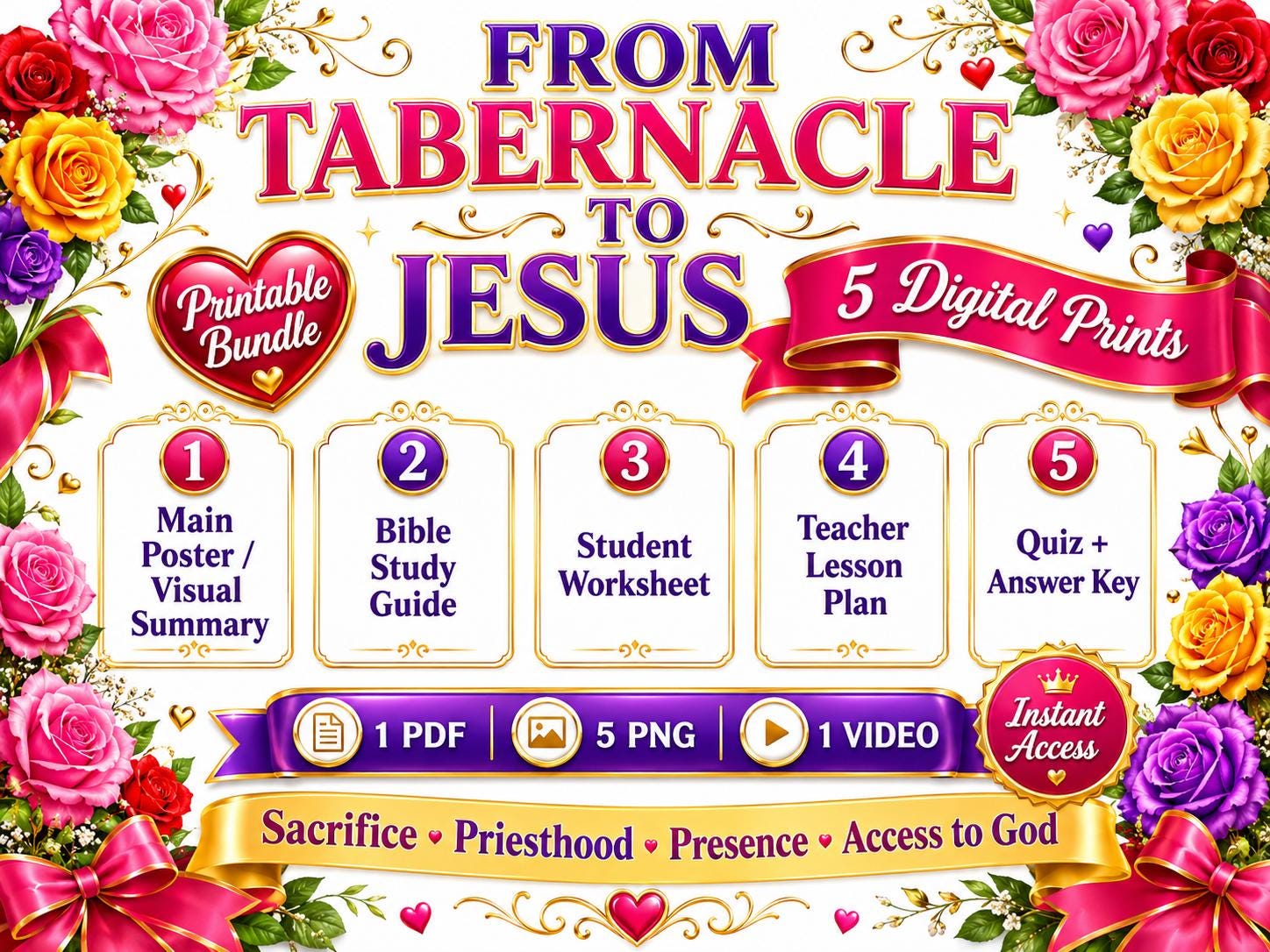 From Tabernacle to Jesus Bible Study Bundle, Poster, Worksheet, Teacher Lesson Plan, Study Guide, Quiz, (PDF PNG MP4 Downloads)