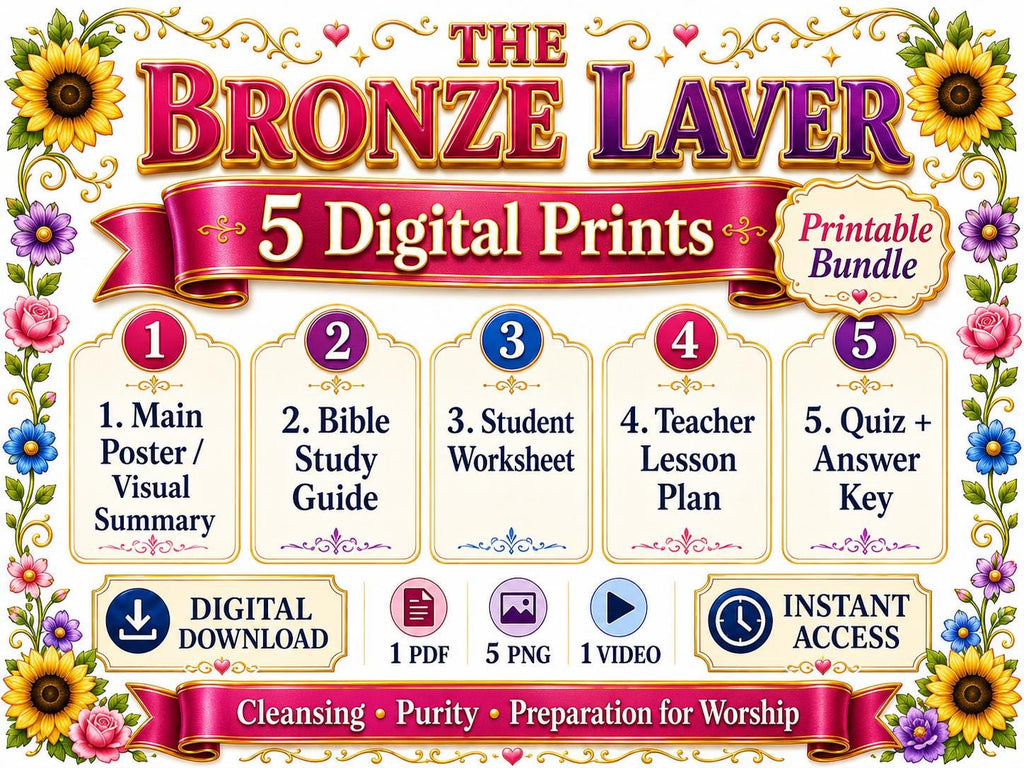 The Bronze Laver Bible Study Bundle, Tabernacle Printable Poster, Worksheet, Teacher Lesson Plan, Study Guide, Quiz, (PDF PNG MP4 Downloads)