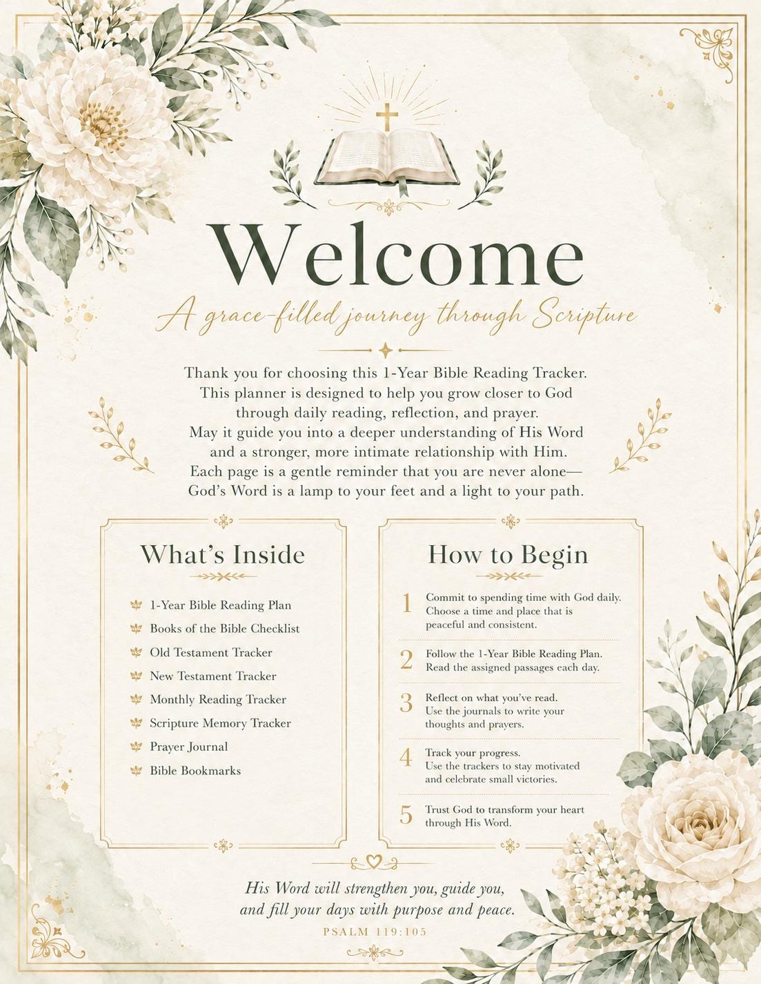 One Year Bible Reading Planner Printable PDF | Bible Reading Checklist, Old & New Testament Tracker, Scripture Tracker, Prayer Journal