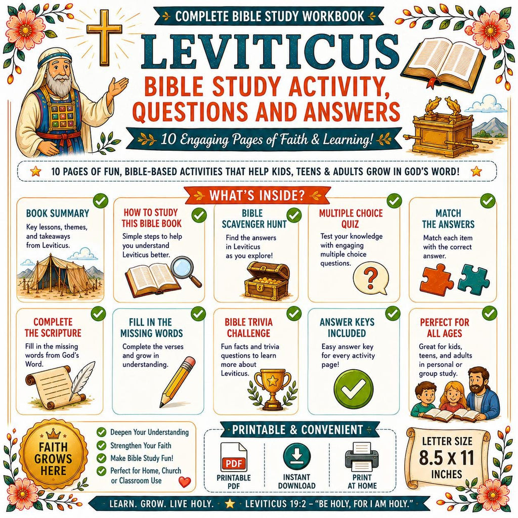 Leviticus Bible, Bible study, Bible activity Workbook, Bible worksheet, Bible quiz, printable PDF, download