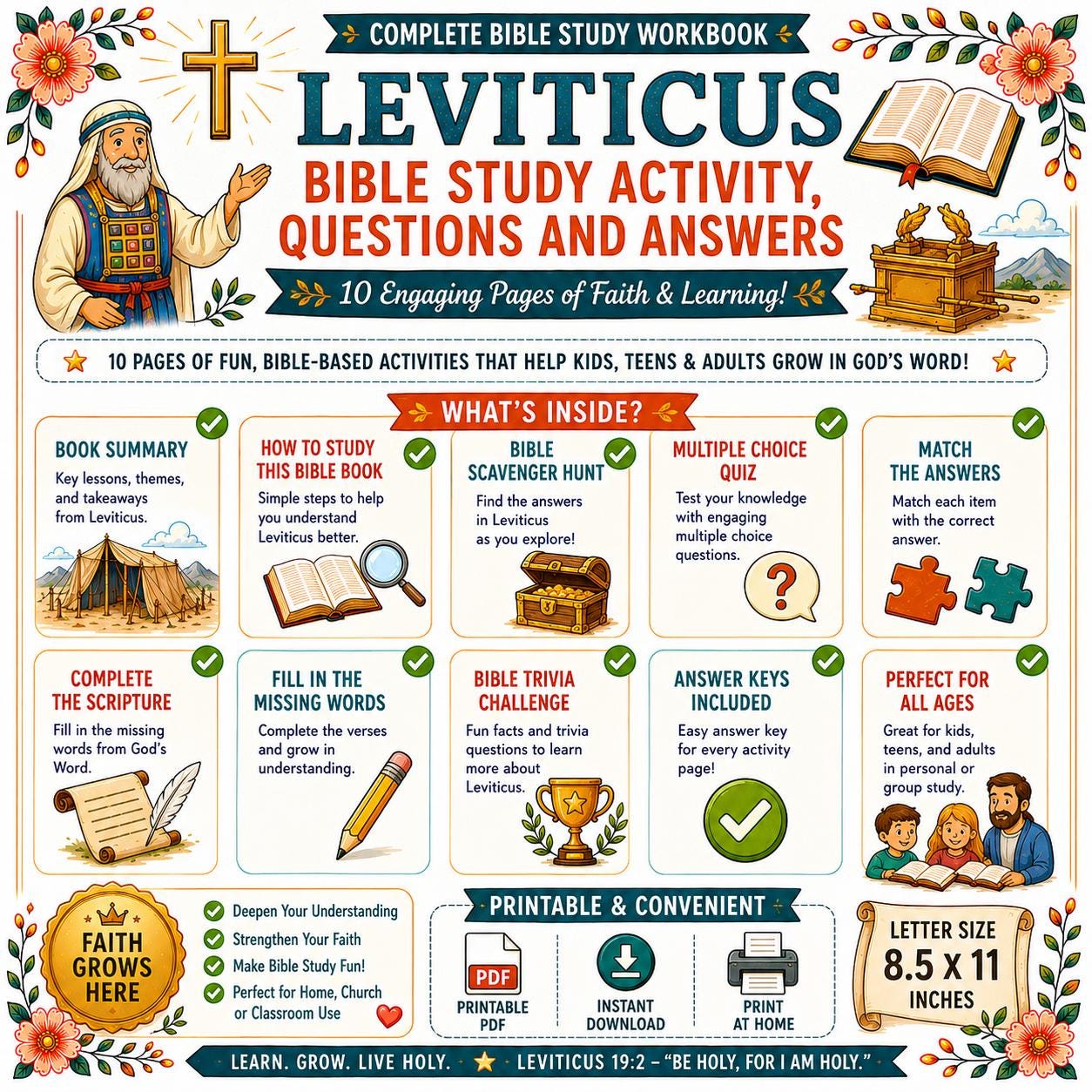 Leviticus Bible, Bible study, Bible activity Workbook, Bible worksheet, Bible quiz, printable PDF, download
