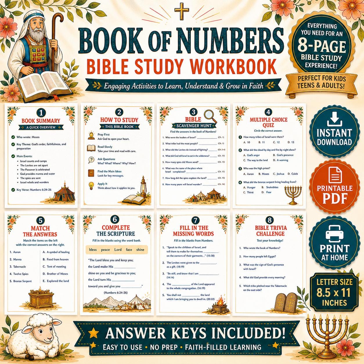 Book of Numbers Bible Study Activity Workbook Bundle , Printable Questions and Answers, Bible Lesson PDF Download