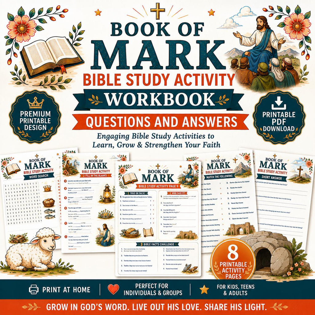 Book of Mark Bible Study Activity Workbook Bundle , Printable Christian Worksheets, Questions and Answers, Sunday School PDF