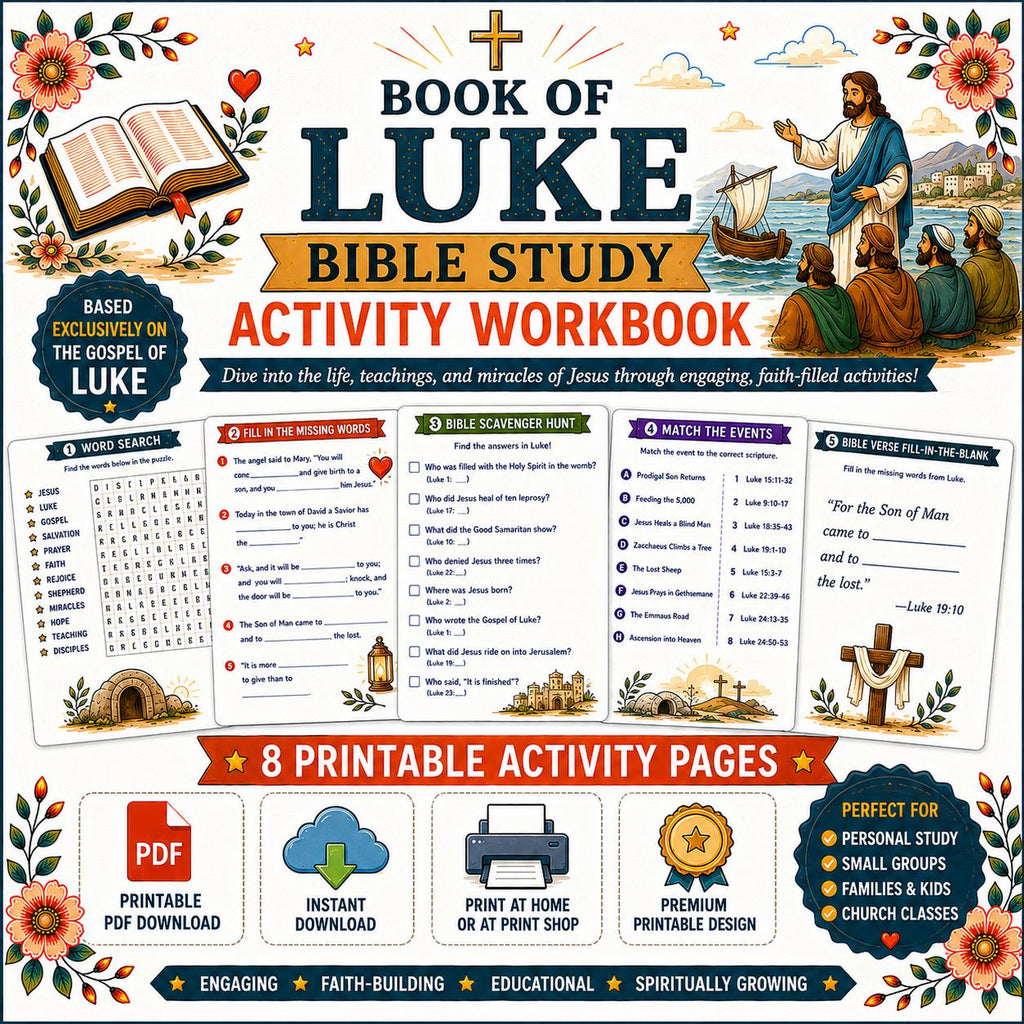 Book of Luke Bible Study Activity Workbook Bundle, Printable PDF, Worksheets,  Questions and Answers