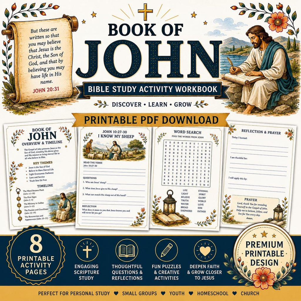 Book of John Bible Study Activity Workbook, Printable Christian Worksheets, Gospel of John  Bible Lessons, PDF Download with Answer Keys
