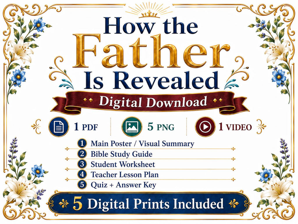How the Father Is Revealed Bible Study Bundle, Christian Poster, Worksheet, Teacher Lesson, Guide, Quiz, PDF PNG MP4 Downloads