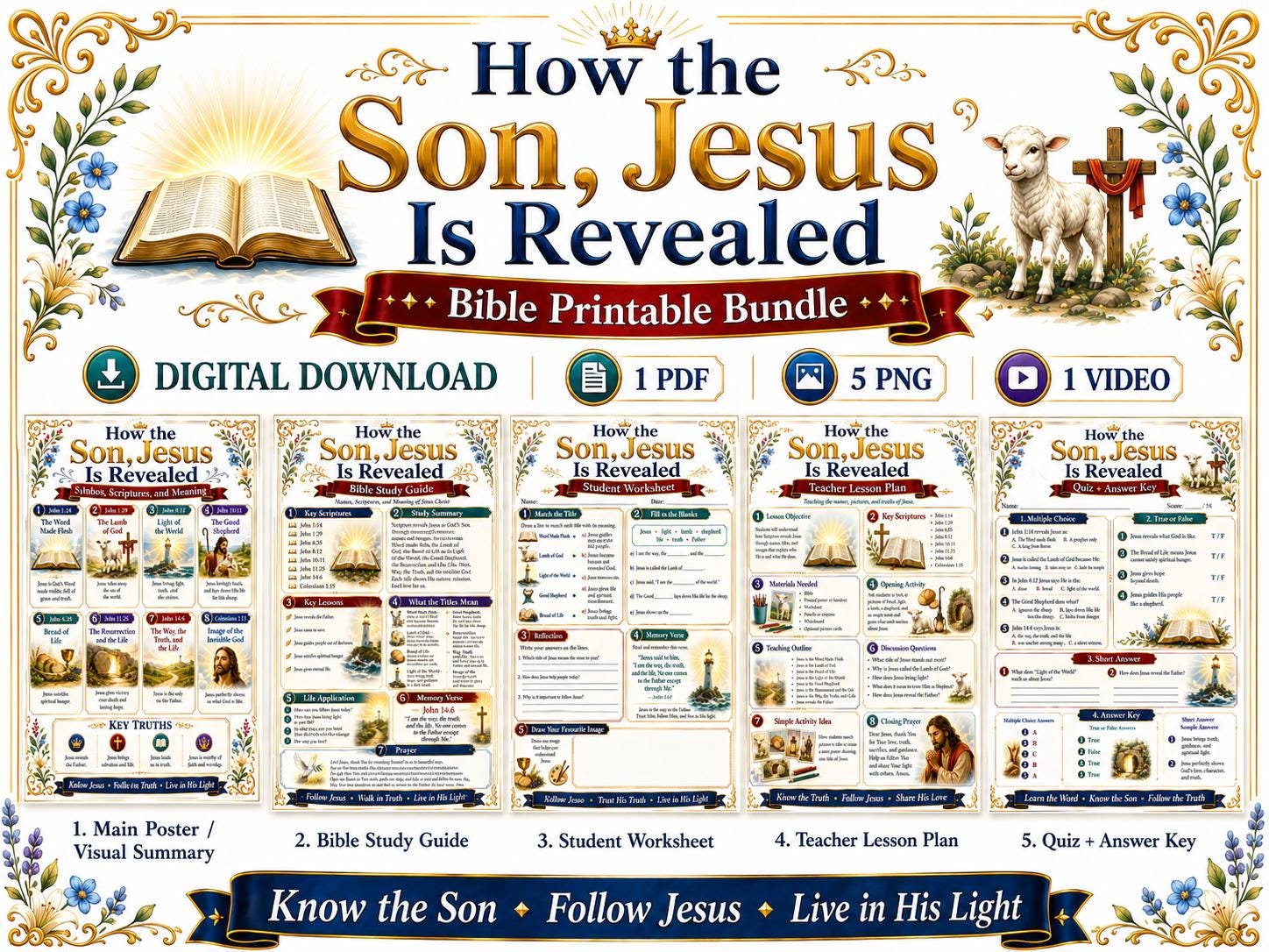 How The Son Jesus Is Revealed Bible Study Bundle, Christian Poster, Worksheet, Teacher Lesson, Guide, Quiz, (PDF PNG MP4 Download)