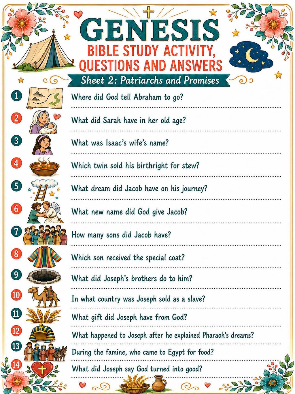 Book of Genesis Bible Study Activity Bundle, Questions and Answers, Printable Bible Game, Sunday School Worksheet, Homeschool (PDF Download)
