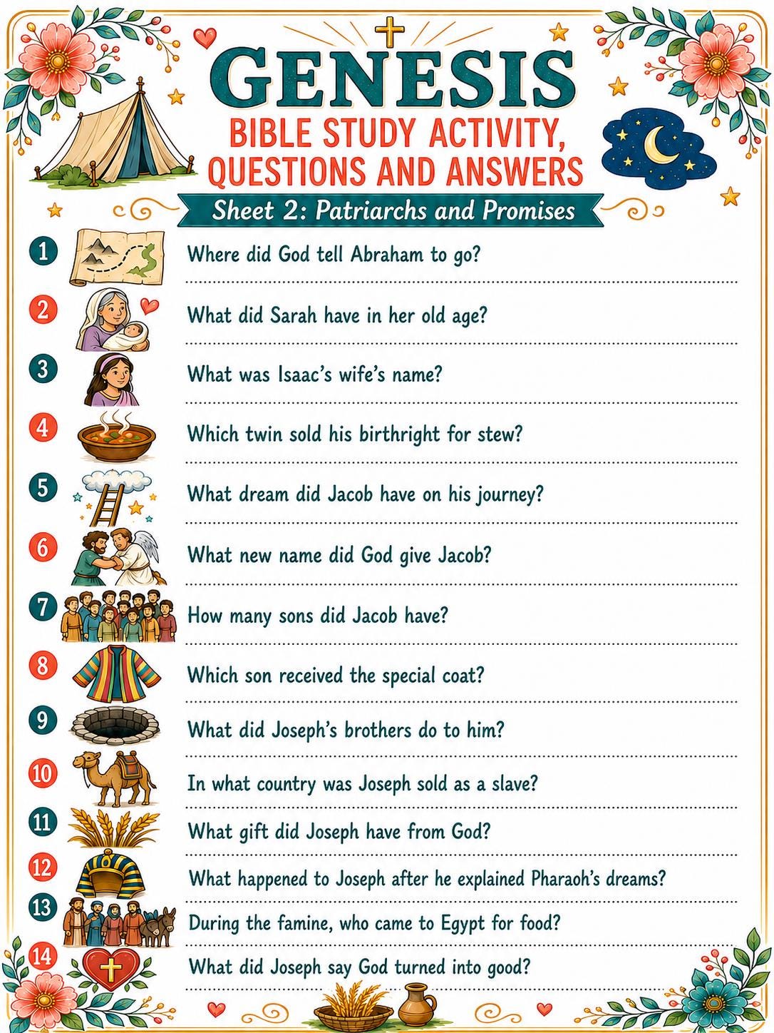 Book of Genesis Bible Study Activity Bundle, Questions and Answers, Printable Bible Game, Sunday School Worksheet, Homeschool (PDF Download)