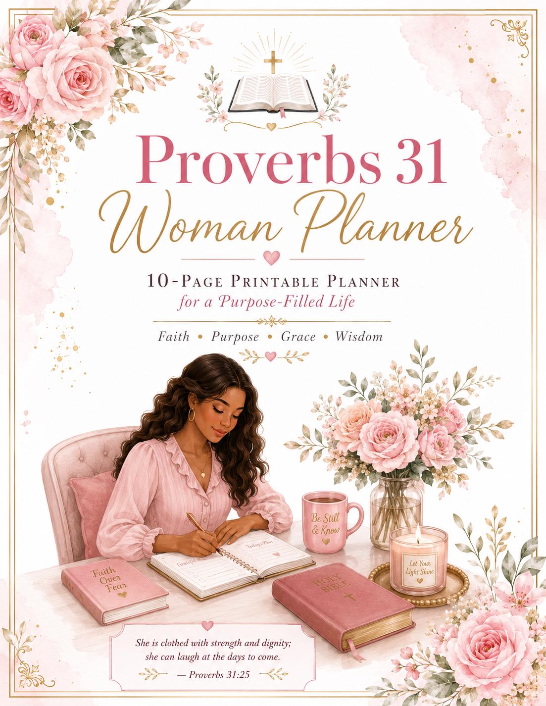 Proverbs 31 Woman Planner Printable,  Daily, Monthly,  Planner,  Journal, Habit Tracker, Prayer and Goal Planner (PDF 10 pages)