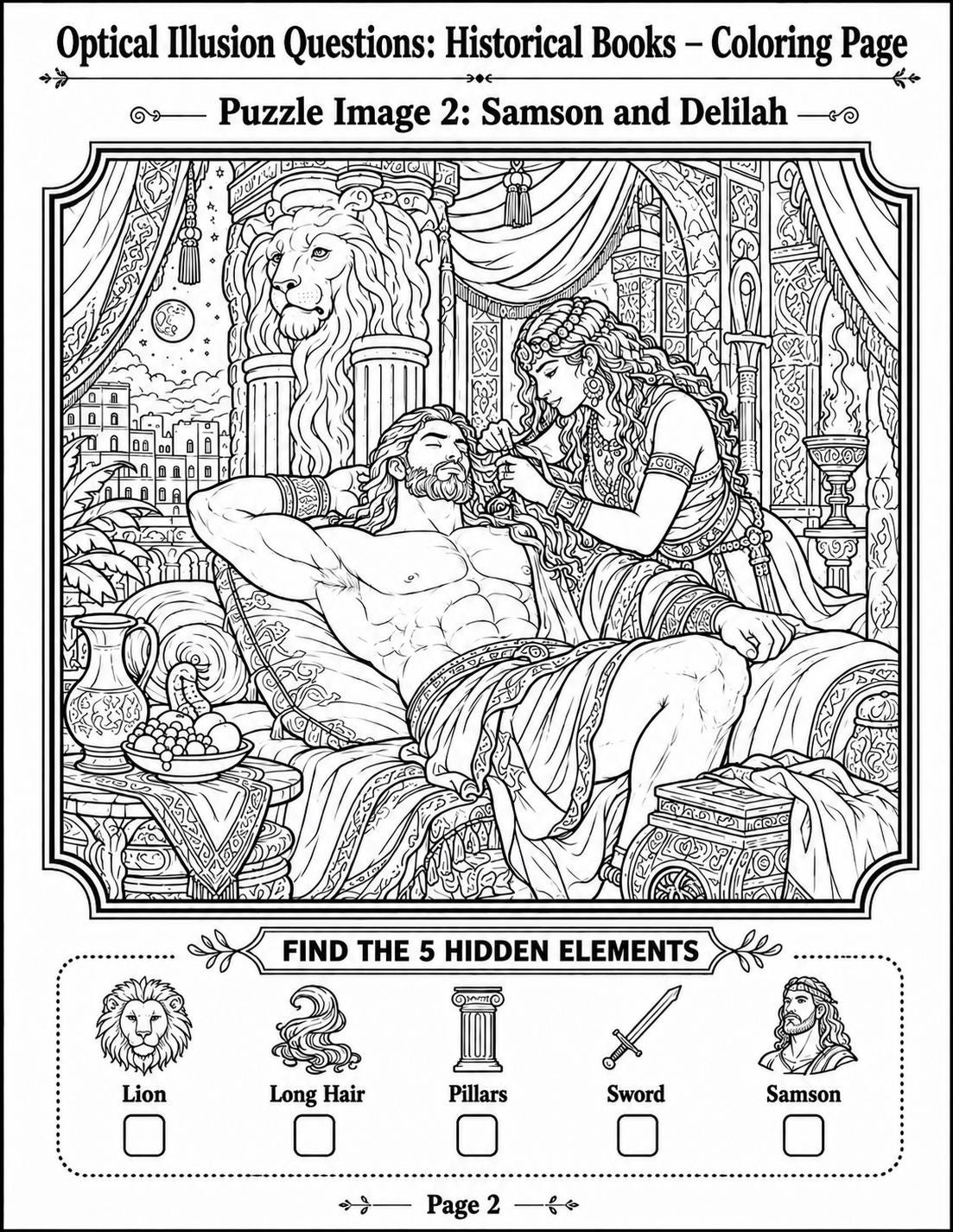 Bible Historical Books Optical Illusion Puzzle & Coloring Book PDF,  Hidden Picture Activity, Sunday School Printable, 20 Page Bundle