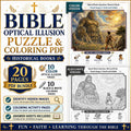 Bible Historical Books Optical Illusion Puzzle & Coloring Book PDF,  Hidden Picture Activity, Sunday School Printable, 20 Page Bundle