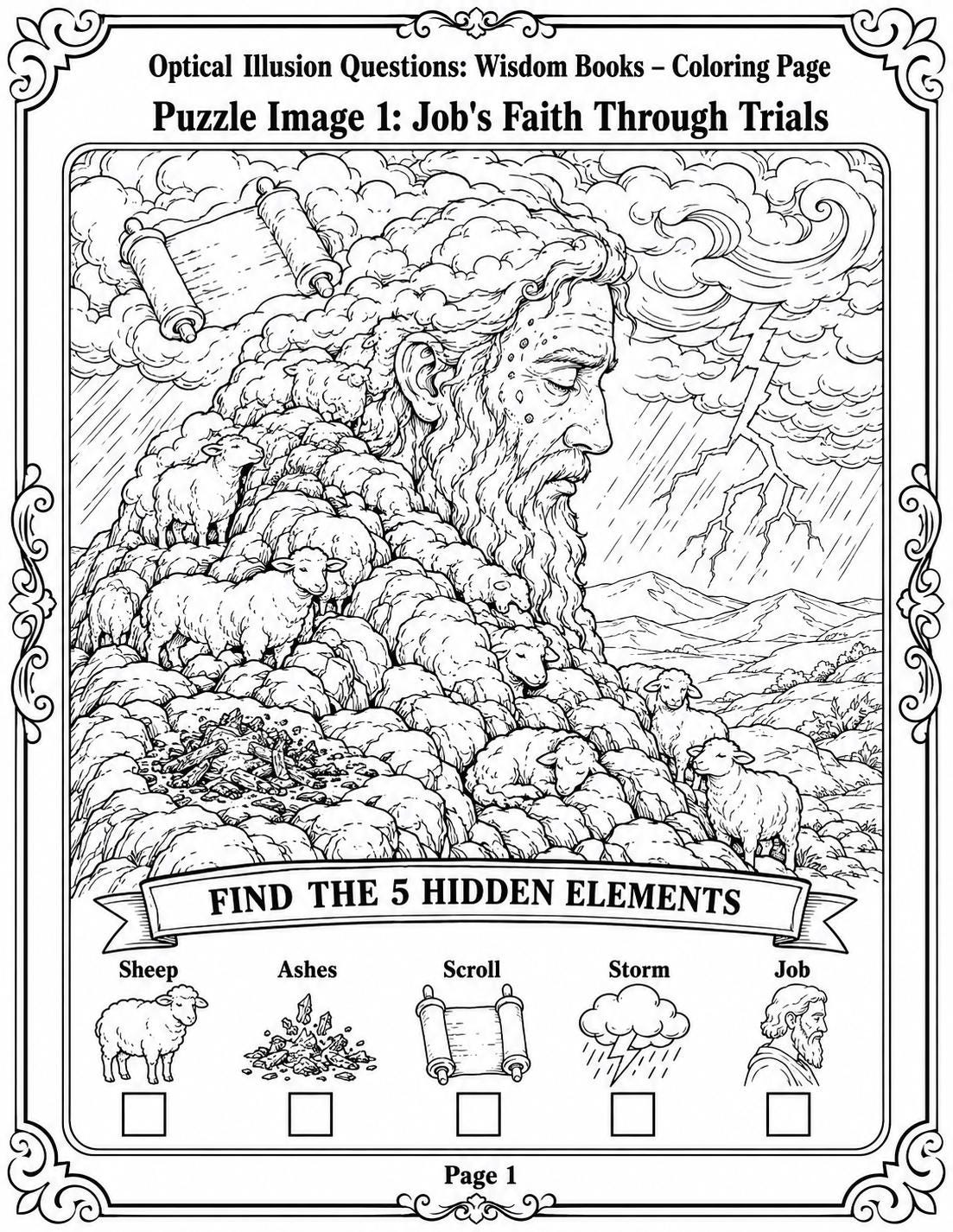 Bible Wisdom Books Optical Illusion Puzzle & Coloring Book PDF,  Hidden Picture Activity, Sunday School Printable, 20 Page Bundle