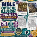 Bible Wisdom Books Optical Illusion Puzzle & Coloring Book PDF,  Hidden Picture Activity, Sunday School Printable, 20 Page Bundle