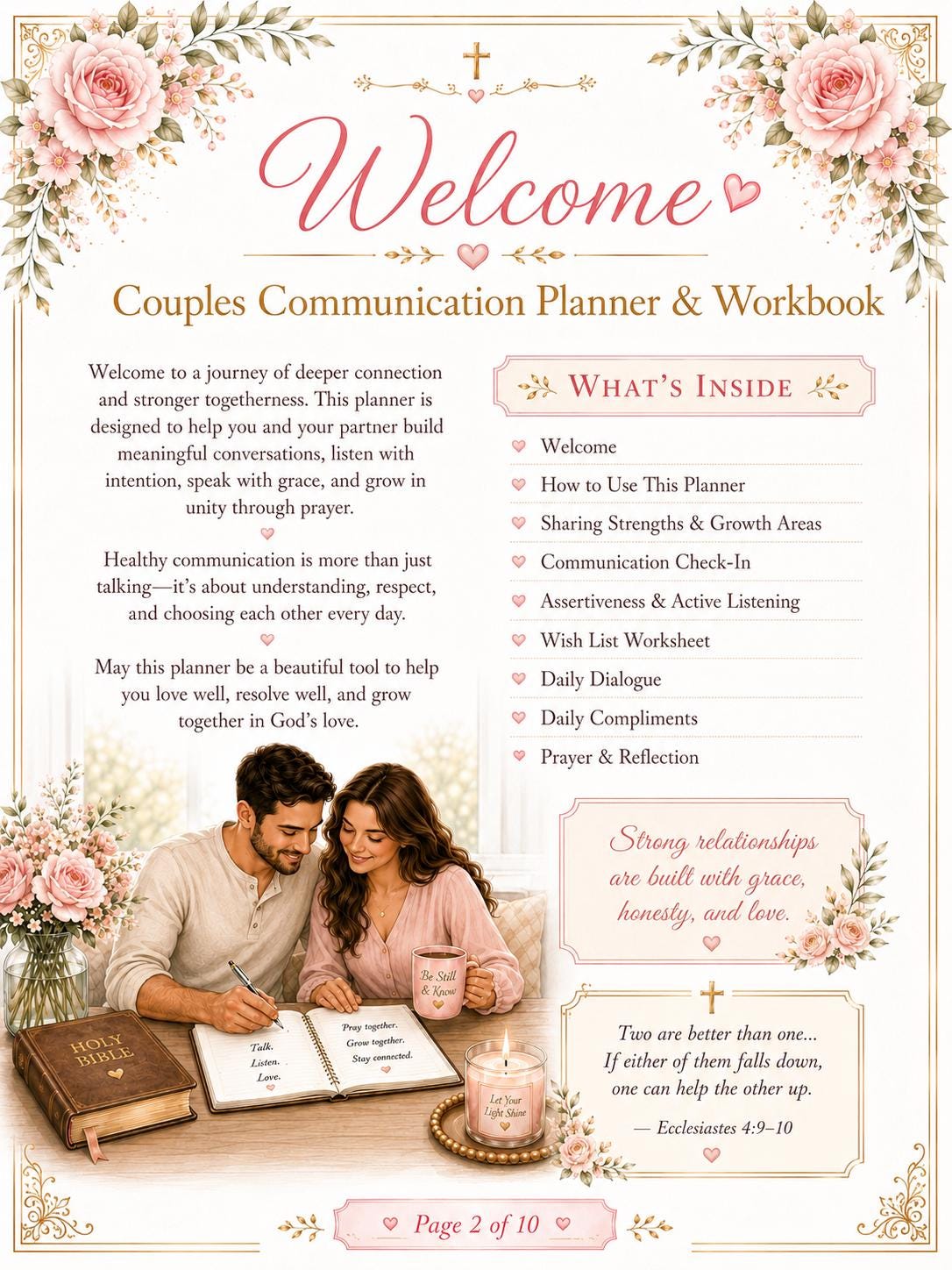 Couples Communication Planner and Workbook, Christian Marriage Worksheets, Active Listening, Relationship Check-In, (PDF Printable)