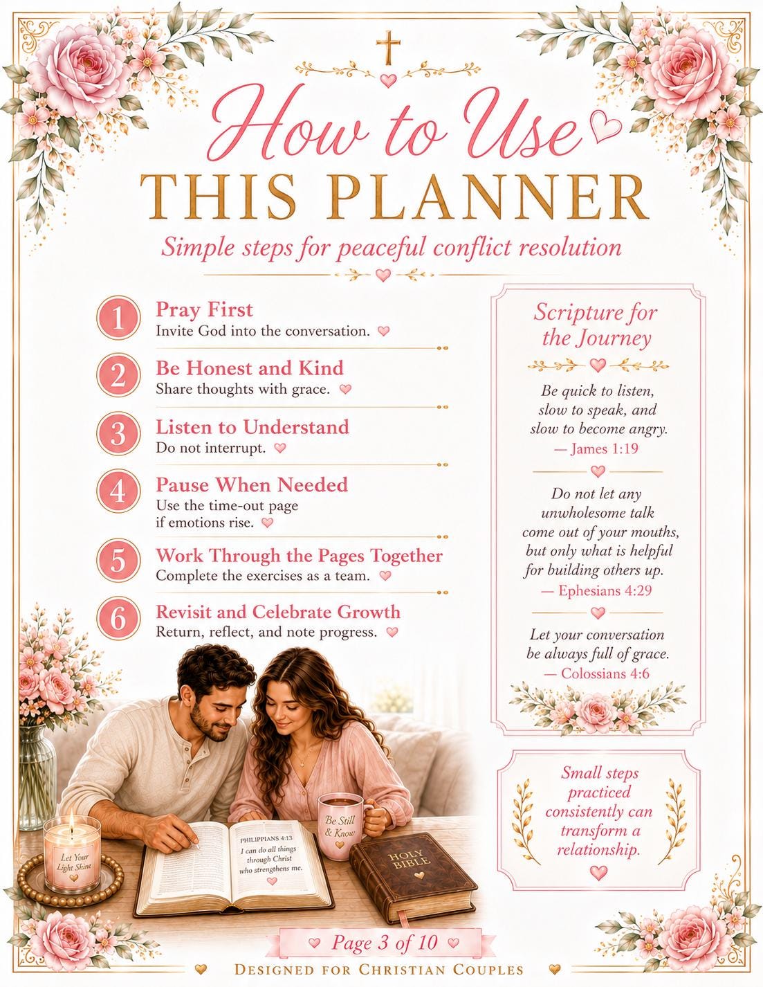 Couples Communication Planner and Workbook, Christian Marriage Worksheets, Active Listening, Relationship Check-In, (PDF Printable)