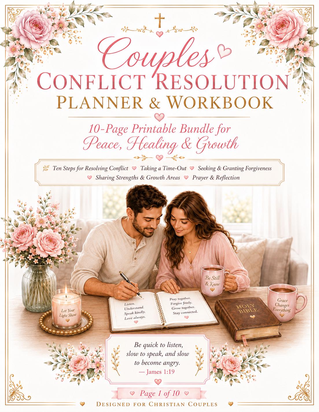 Couples Communication Planner and Workbook, Christian Marriage Worksheets, Active Listening, Relationship Check-In, (PDF Printable)
