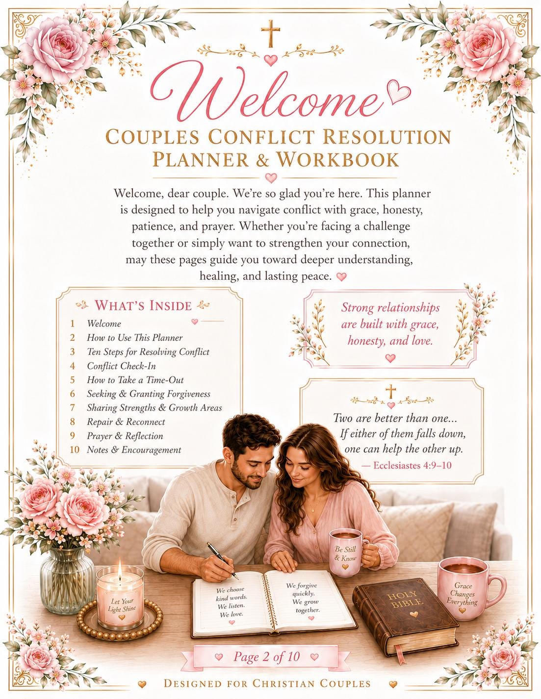 Couples Communication Planner and Workbook, Christian Marriage Worksheets, Active Listening, Relationship Check-In, (PDF Printable)