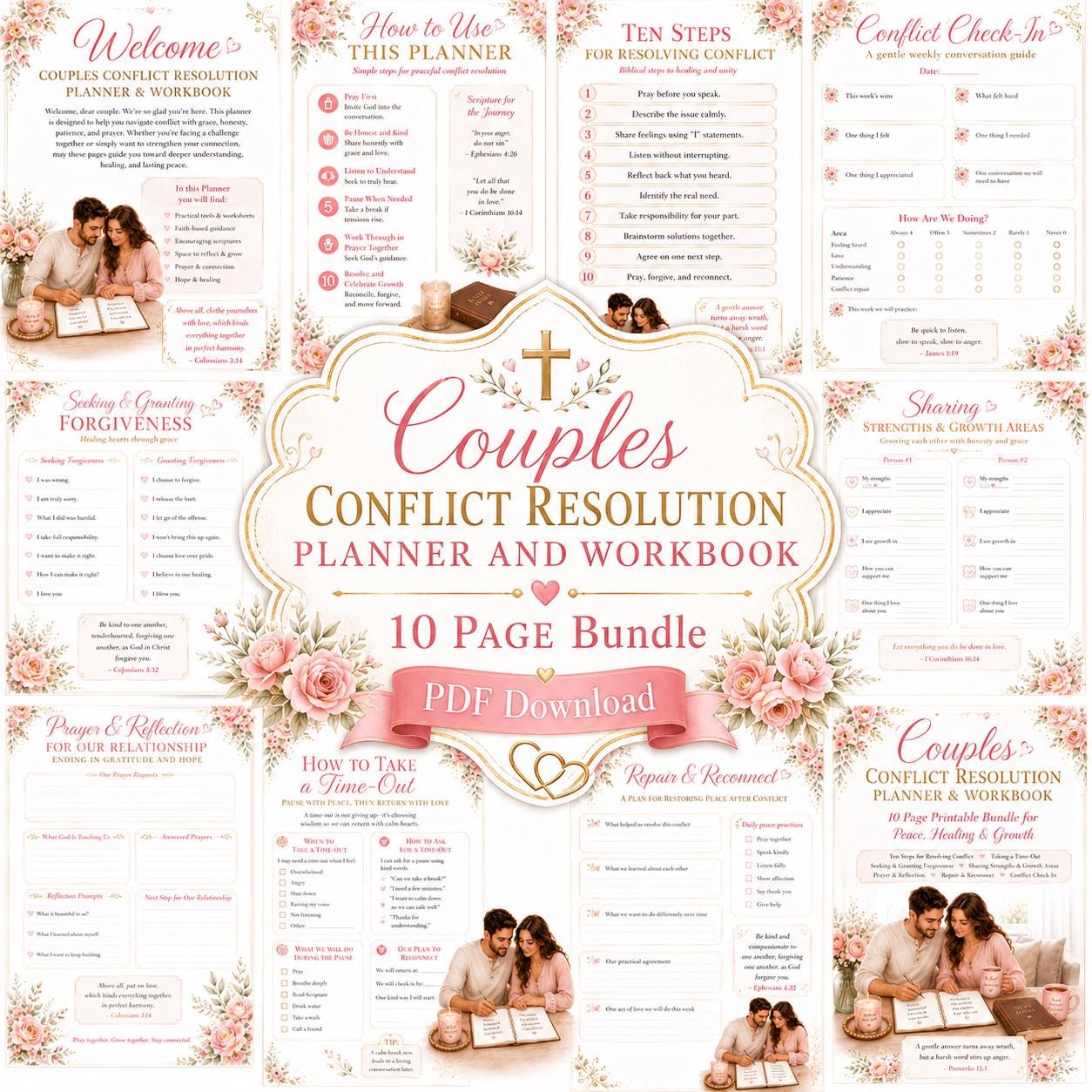 Couples Communication Planner and Workbook, Christian Marriage Worksheets, Active Listening, Relationship Check-In, (PDF Printable)
