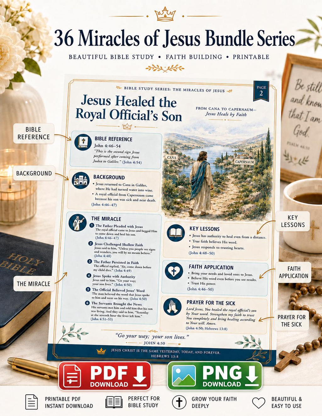 36 Miracles of Jesus Bundle Series, Bible Study Printable, Christian Lesson Posters, Sunday School (PDF and PNG Digital Download)