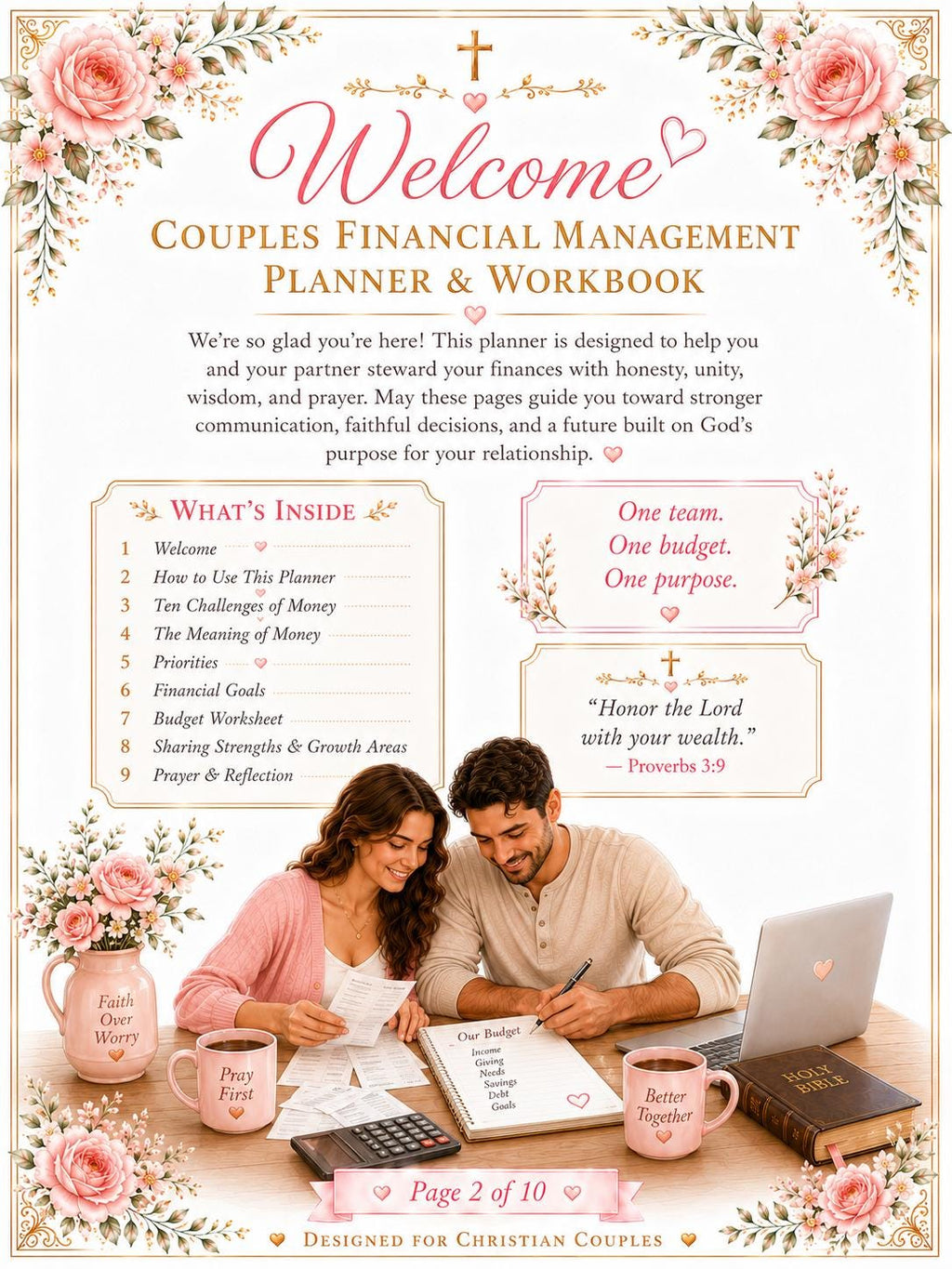 Couples Financial Management Planner and Workbook, Christian Budget Worksheet, Money Goals, Finance Checklists, 10 Page (PDF Download)