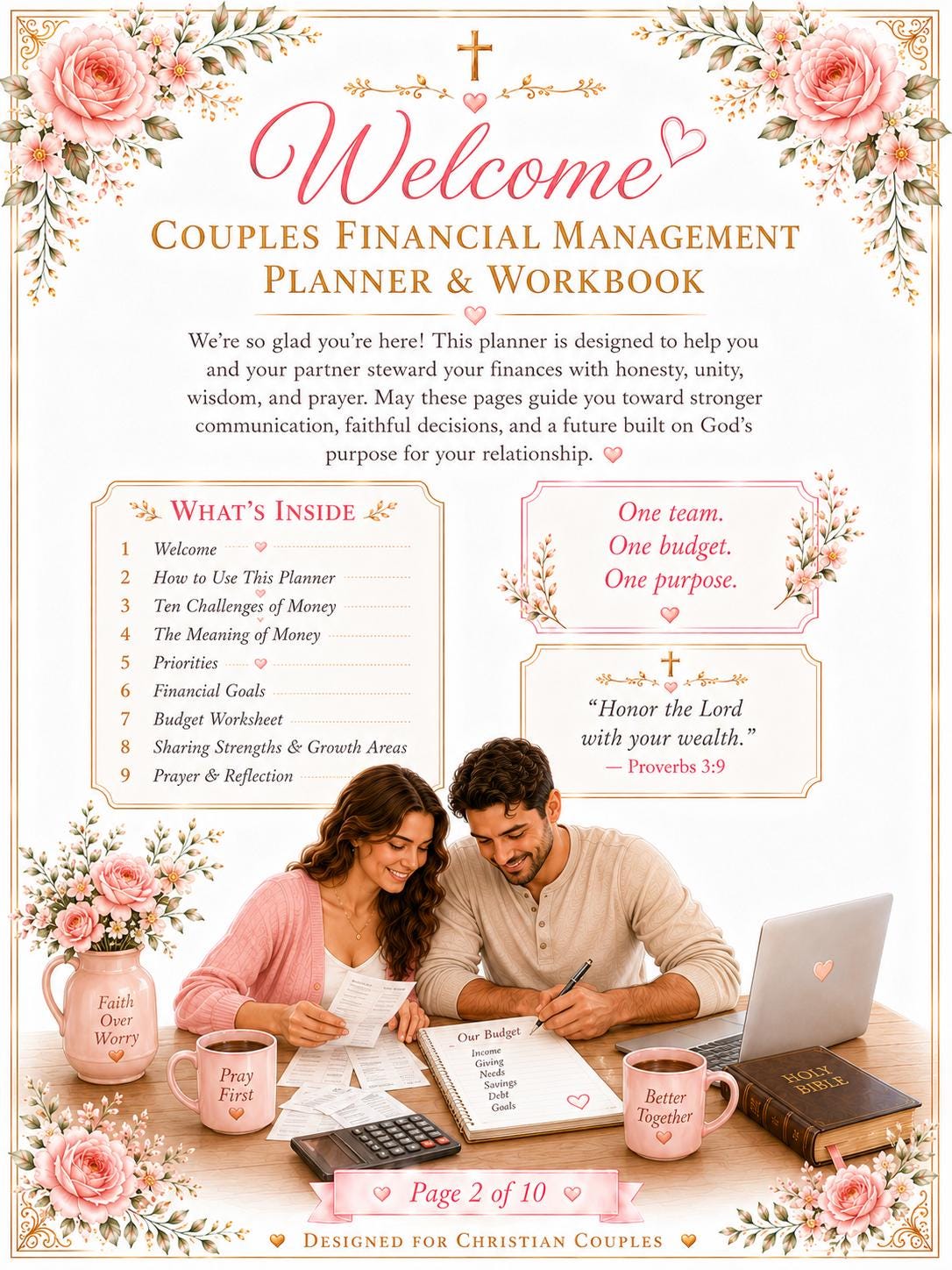 Couples Financial Management Planner and Workbook, Christian Budget Worksheet, Money Goals, Finance Checklists, 10 Page (PDF Download)