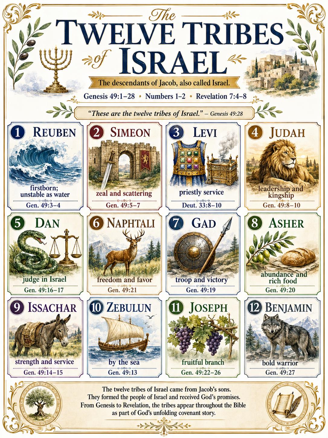Twelve Tribes of Israel Bible Study Bundle, 12 Tribes Poster, Worksheet, Teacher Lesson, Study Guide, Quiz, (PDF PNG MP4 Download)