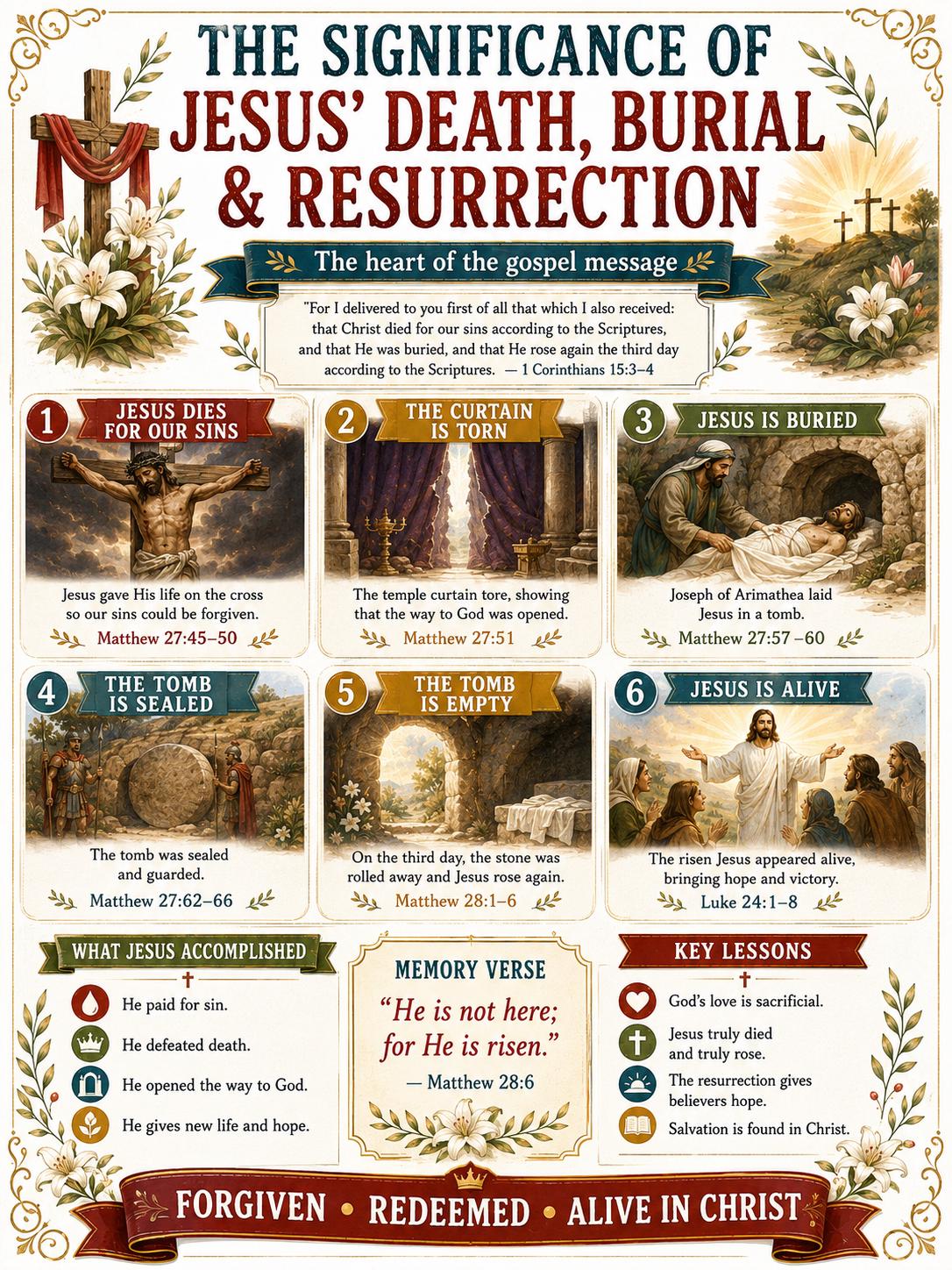 The Significance of Jesus’ Death, Burial and Resurrection Bible Study Bundle, Poster, Worksheet, Teacher Lesson, Guide, Quiz, PDF, PNG, MP4