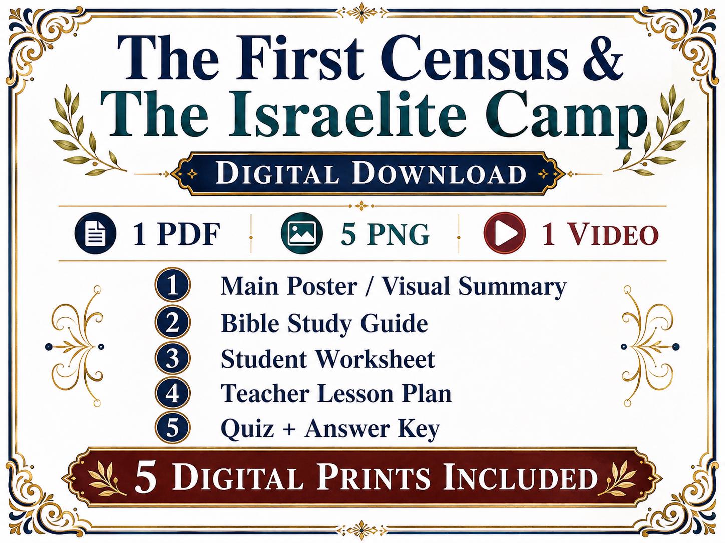 The First Census and Israelite Camp Bible Study Bundle, Numbers 1–2 Poster, Worksheet, Teacher Lesson, Guide, Quiz, (PDF PNG MP4 Download)