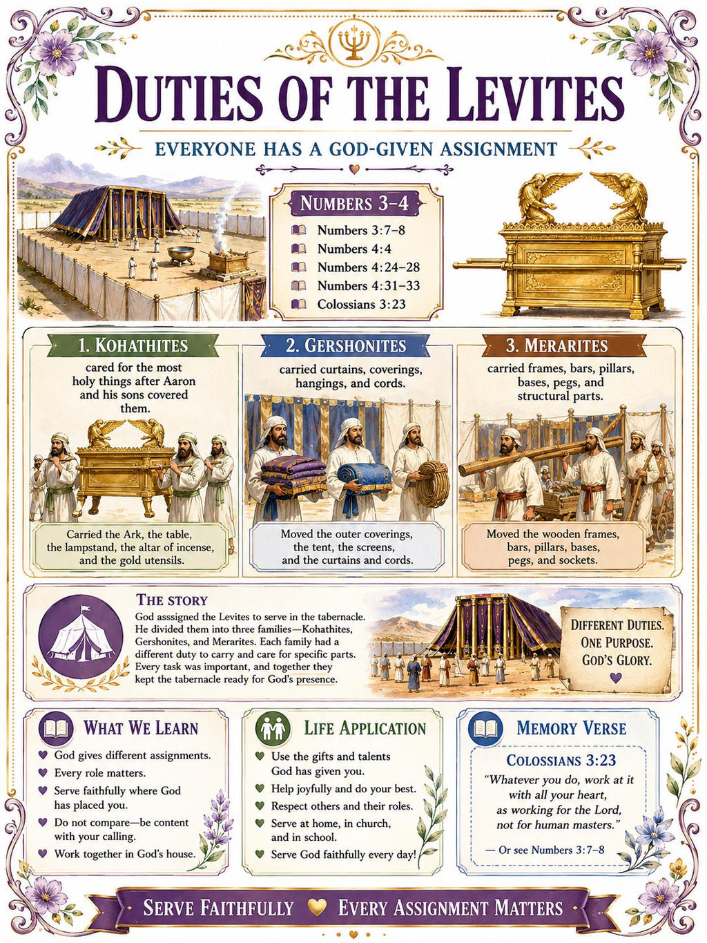 Duties of the Levites Bible Study Bundle, Numbers 3–4 Poster, Worksheet, Teacher Lesson, Guide, Quiz, (PDF PNG MP4 Downloads)