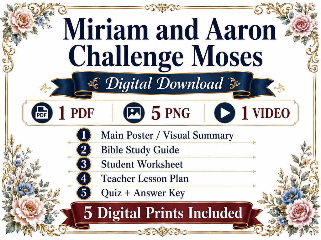 Miriam and Aaron Challenge Moses Bible Study Bundle, Guard Against Pride Poster, Worksheet, Teacher Lesson, Guide, Quiz, (PDF PNG MP4)