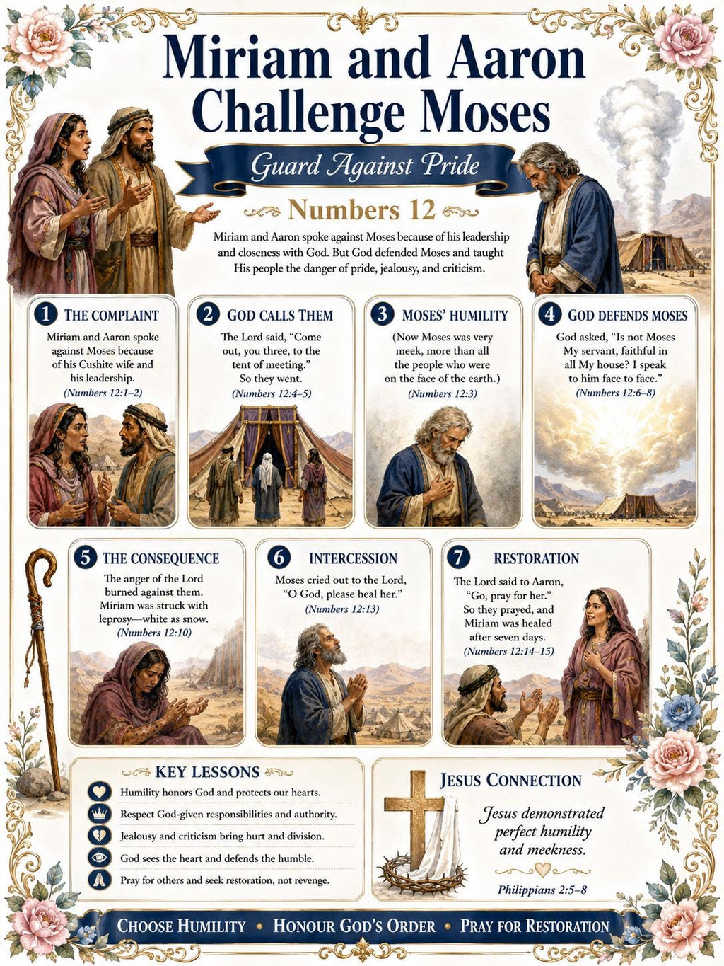 Miriam and Aaron Challenge Moses Bible Study Bundle, Guard Against Pride Poster, Worksheet, Teacher Lesson, Guide, Quiz, (PDF PNG MP4)