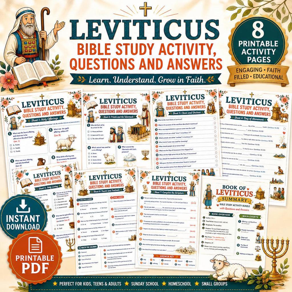 Leviticus Bible, Bible study, Bible activity Workbook, Bible worksheet, Bible quiz, printable PDF, download