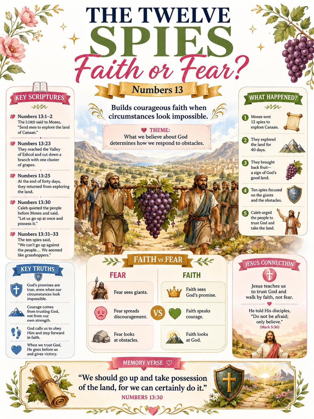 The Twelve Spies Bible Study Bundle, Faith or Fear Poster, Worksheet, Teacher Lesson Plan, Guide, Quiz, (PDF PNG MP4 Downloads)