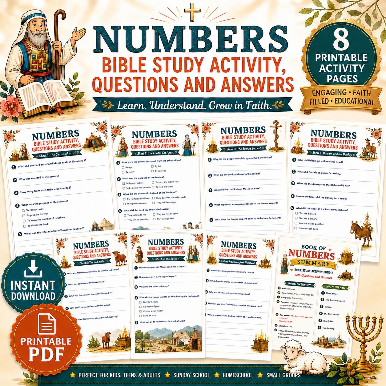 Book of Numbers Bible Study Activity Workbook Bundle , Printable Questions and Answers, Bible Lesson PDF Download