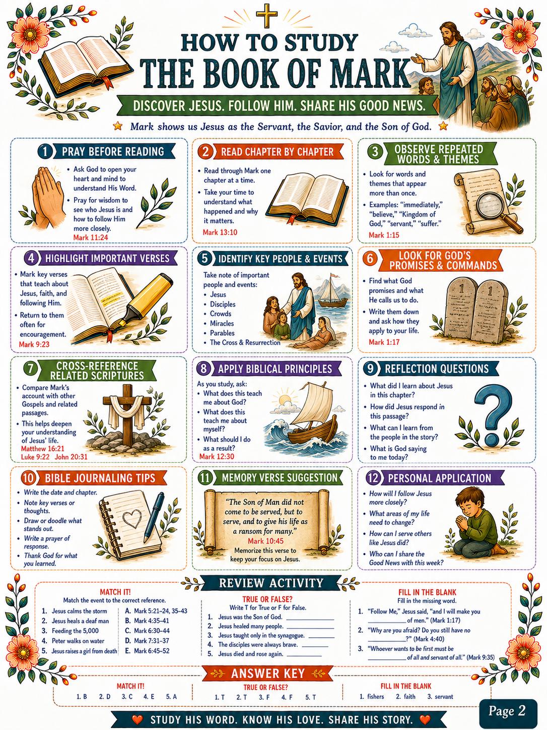 Book of Mark Bible Study Activity Workbook Bundle , Printable Christian Worksheets, Questions and Answers, Sunday School PDF