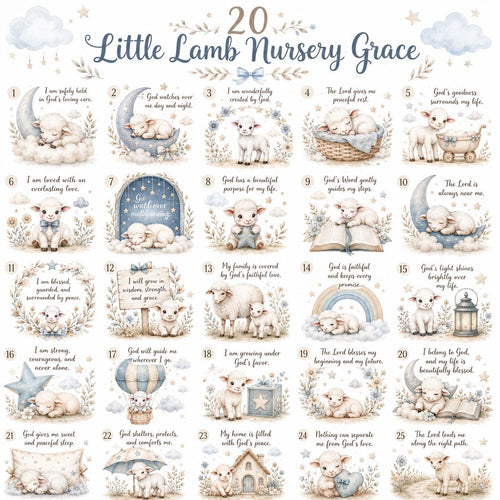20 Little Lamb Nursery Grace PNG Bundle, Christian Baby Lamb Clipart, Bible Declaration Nursery Art, Baby Shower Digital Download