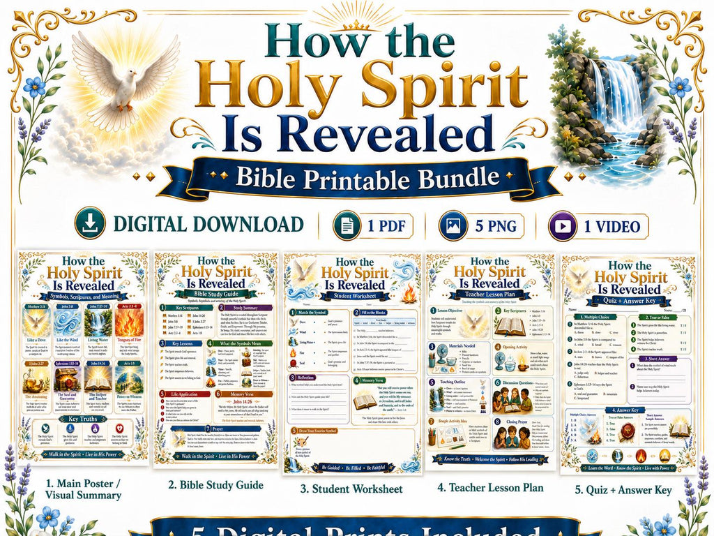 How the Holy Spirit Is Revealed Bible Study Bundle, Christian Poster, Worksheet, Teacher Lesson, Guide, Quiz, (PDF PNG MP4 Downloads)