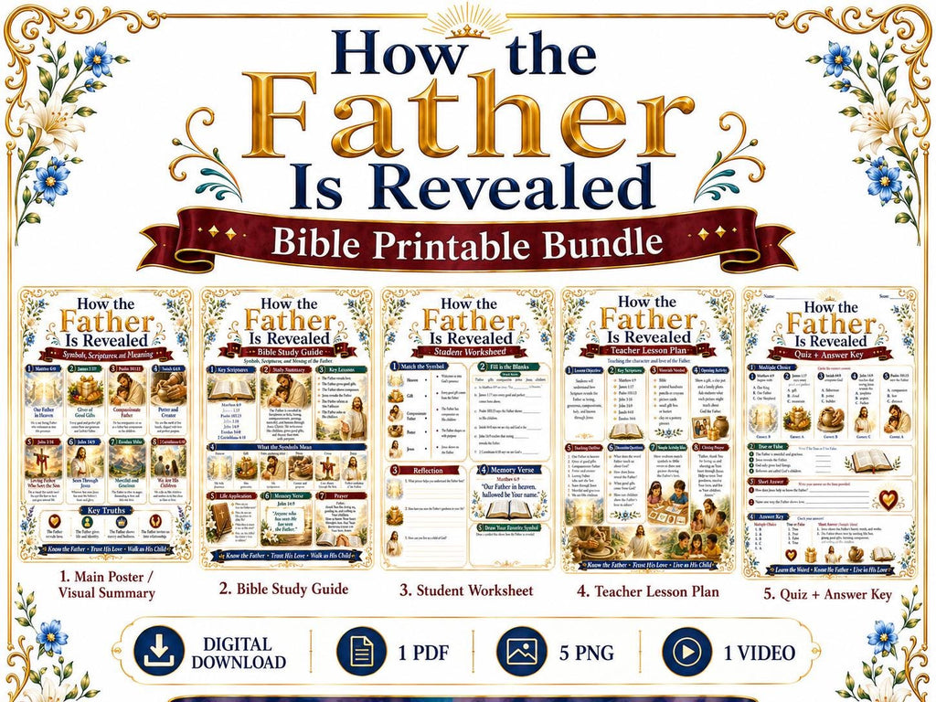 How the Father Is Revealed Bible Study Bundle, Christian Poster, Worksheet, Teacher Lesson, Guide, Quiz, PDF PNG MP4 Downloads