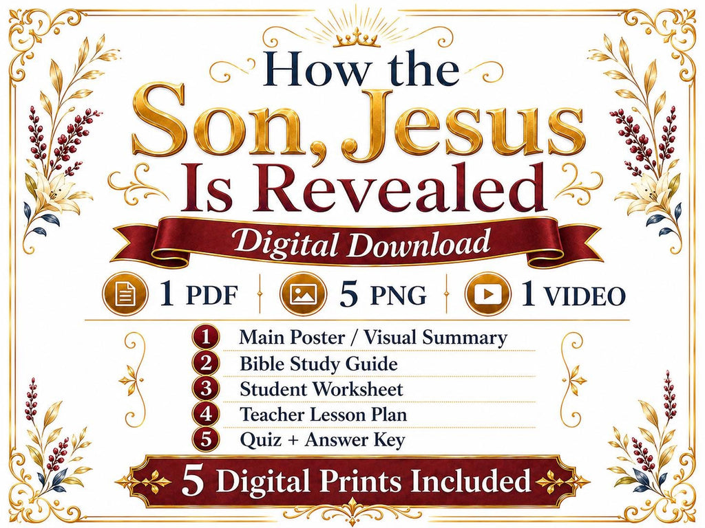 How The Son Jesus Is Revealed Bible Study Bundle, Christian Poster, Worksheet, Teacher Lesson, Guide, Quiz, (PDF PNG MP4 Download)