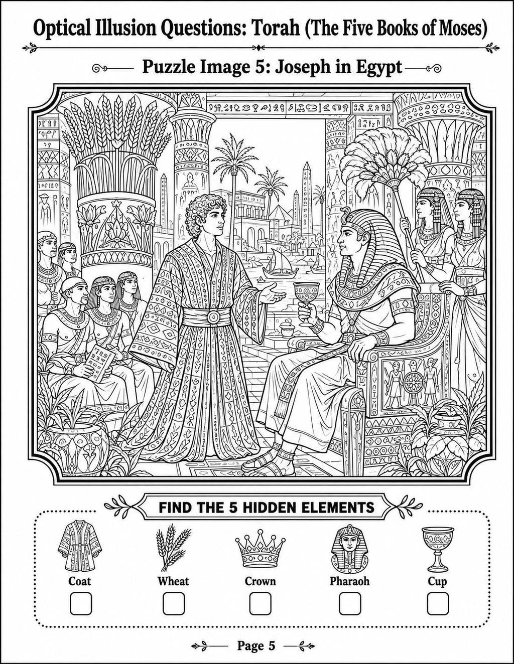 Bible Torah Optical Illusion Puzzle & Coloring Book PDF,  Hidden Picture Activity, Sunday School Printable, 20-Page Digital Download
