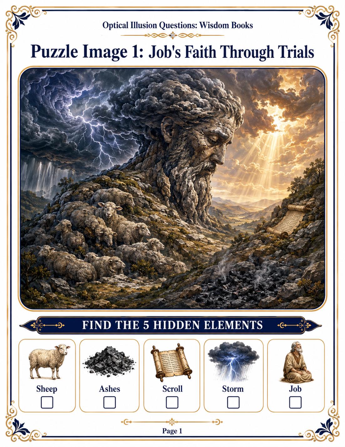 Bible Wisdom Books Optical Illusion Puzzle & Coloring Book PDF,  Hidden Picture Activity, Sunday School Printable, 20 Page Bundle
