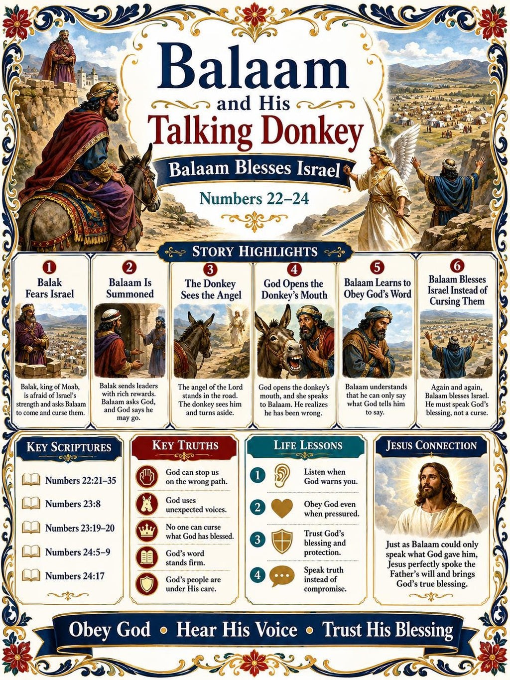 Balaam and His Talking Donkey Bible Study Bundle, Balaam Blesses Israel Poster, Worksheet, Teacher Lesson, Guide, Quiz, (PDF PNG MP4)