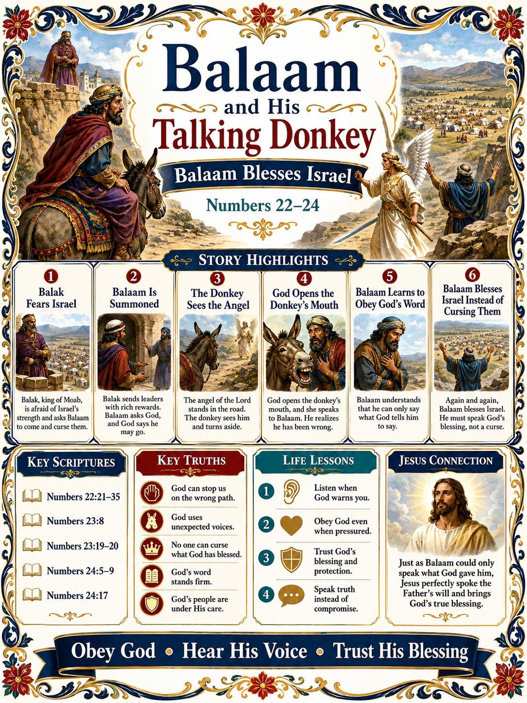 Balaam and His Talking Donkey Bible Study Bundle, Balaam Blesses Israel Poster, Worksheet, Teacher Lesson, Guide, Quiz, (PDF PNG MP4)