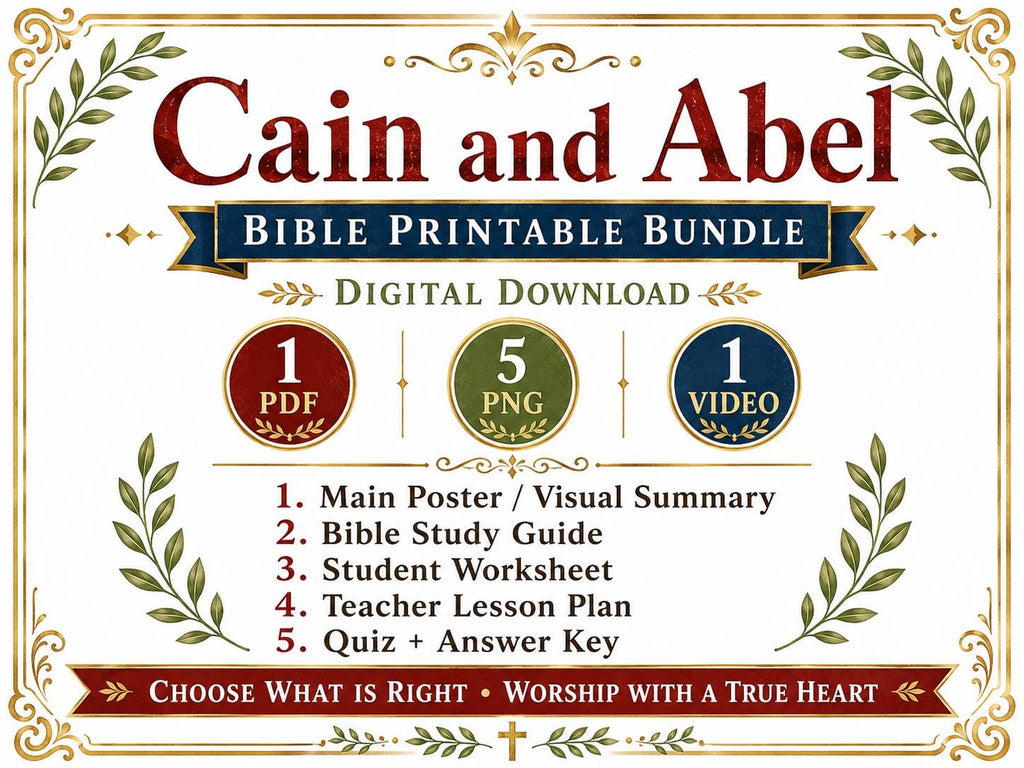 Cain and Abel Bible Study Bundle, Genesis 4 Poster, Worksheet, Teacher Lesson, Study Guide, Quiz, (PDF, PNG and MP4 Downloads)