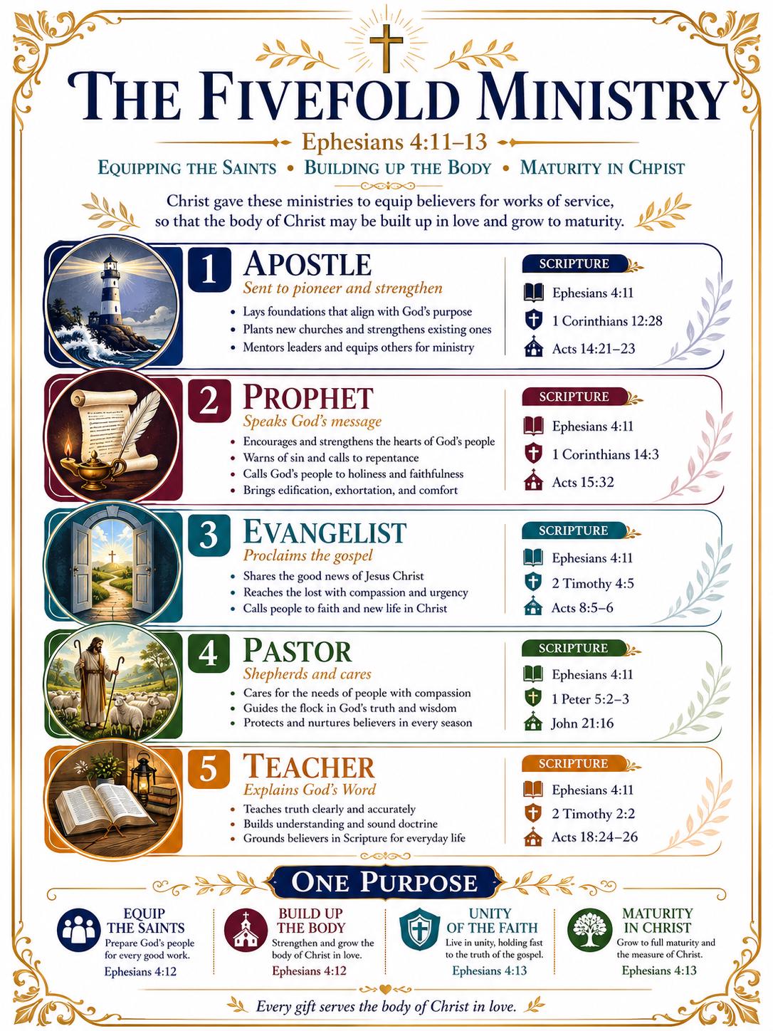 The Fivefold Ministry Bible Study Bundle, Apostle Prophet Evangelist Pastor Teacher Poster, Worksheet, Lesson Guide, Quiz, (PDF PNG MP4)